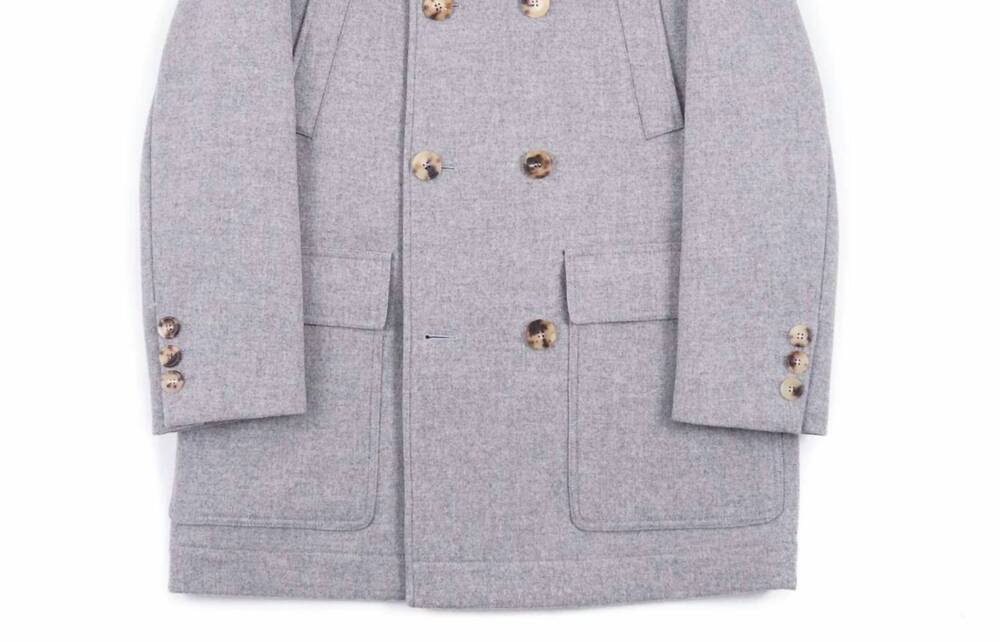 NEW BRUNELLO CUCINELLI men's double breasted wool coat in light gray